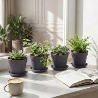 PAWNORA Traffic Black 4pcs Mini Plant Pots with Drainage Hole
