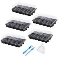 Toque Seed Trays With Lids 5Pc Thick PET Propagators For Plants Indoor in Black