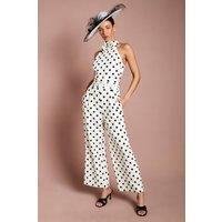 Coast Women's Lisa Tan Corsage Printed Halter Neck Jumpsuit in Cream | Size: 16