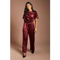 Coast Women's Petite Drape Top Satin Wide Leg Jumpsuit in Oxblood | Size: 14