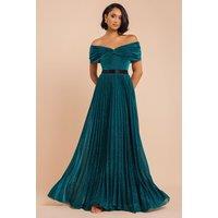 Goddiva Women's Bardot Pleated Skirt Maxi in Emerald | Size: 10