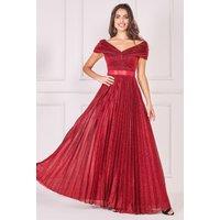 Goddiva Women's Bardot Pleated Skirt Maxi in Wine | Size: 10
