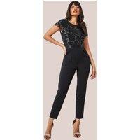 Goddiva Women's Tassel Sequin Jumpsuit in Black | Size: 12