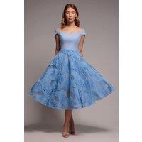 Goddiva Women's Scuba & Textured Chiffon A Line Midi Dress in Blue | Size: 18