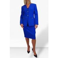 Paulo Due Women's 2 Piece V Neck Jacket & Midi Skirt Suit in Royal | Size: 14