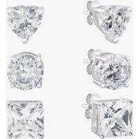 T.H.Baker Women's Silver CZ Heart Round Square Set of Three Stud Earrings OJS0036
