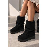 Love Lemonade Women's Vienna Comfort Faux Suede Foldover Mid-Calf Boots in Black | Size: 3