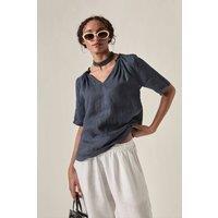 James Lakeland Women's Navy Pure Linen Summer Blouse | Size: 20