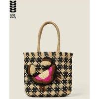 Orla Kiely Women's Crab & Houndstooth Raffia Tote Bag - Monochrome in Black