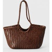 RIMINI Women's Hand Woven Leather Handbag 'Vittoria' - Dark Brown