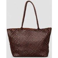RIMINI Women's Faux Leather Weaving Shopping Bag 'Betty' - Brown in Dark Brown