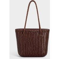 RIMINI Women's Zigzag Woven Leather Handbag Bianca' - Dark Brown