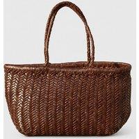 RIMINI Women's Zigzag Woven Leather Handbag 'Viviana' - Dark Brown