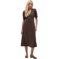 Hobbs London Women's Freya Polka Dot Silk Midi Dress in Chocolate | Size: 12