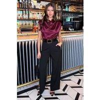 AX Paris Women's Dark Plum 2 in 1 Draped Neck Belted Wide Leg Jumpsuit | Size: 10