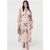 Izabel London Women's Curve Floral Border Print Maxi Dress in Pink | Size: 22