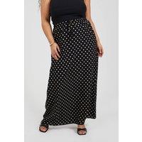 Brave Soul Women's Curve Polka Dot Maxi Skirt With Adjustable Tie Waist in Black | Size: 24