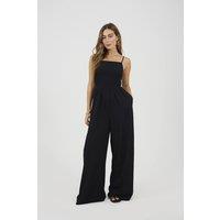 Brave Soul Women's Textured Jersey Strappy Wide Leg Jumpsuit in Black | Size: Small