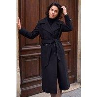 Roman Women's Textured Premium Belted Smart Coat in Black | Size: 16