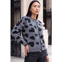 Roman Women's Heart Print Chunky Knit Cardigan in Dark Grey | Size: 10