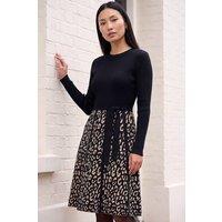 Roman Women's Knit Animal Print Belted Dress in Black | Size: 20