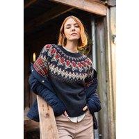 Weird Fish Women's Tulips Floral Fair Isle Jumper in Navy | Size: 16