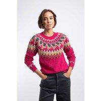 Weird Fish Women's Tulips Floral Fair Isle Jumper in Dark Pink | Size: 18