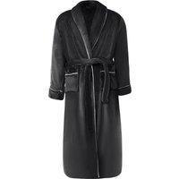 MODISHION Men's Lapel Collar Flannel Dressing Gown in Black | Size: Medium