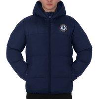 Chelsea FC Men's Adults Hooded Quilted Jacket Winter Coat in Navy | Size: 2XL