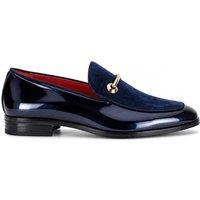 XPOSED Men's Elegant Velvet Loafers With Gold Buckle in Navy | Size: 10