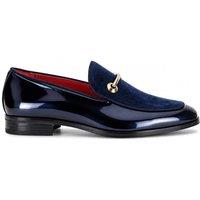 XPOSED Men's Elegant Velvet Loafers With Gold Buckle in Navy | Size: 11