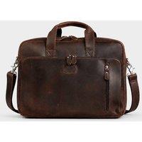 Touri Men's Genuine Leather Briefcase With Front Leather Patch in Brown