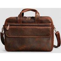 Touri Men's Vintage Look Genuine Leather Briefcase Dark Brown