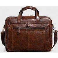 Touri Men's Genuine Leather Briefcase With Luggage Strap Polished Brown