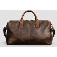 Touri Men's Genuine Leather Gym Bag With Shoe Storage Brown