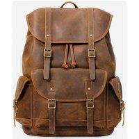 Touri Men's Military Style Leather Backpack in Brown