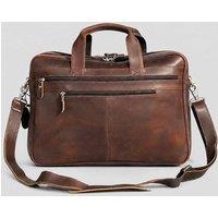 Touri Men's Genuine Leather Briefcase With Zip Details Dark Brown