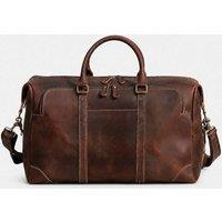 Touri Men's Genuine Leather Duffel With Zip Pocket Dark Brown