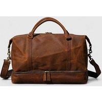 Touri Men's Leather Weekend Bag With Suit Compartment Light Brown