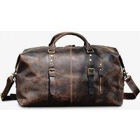 Touri Men's Zip Detail Leather Duffel Dark Brown