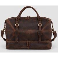 Touri Men's Genuine Vintage Leather Weekender With Outerwear Compartment in Brown