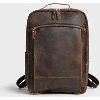Touri Men's Minimalist Zip Open Leather Backpack in Brown