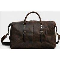 Touri Men's Zip Detail Genuine Leather Holdall Weekender Dark Brown