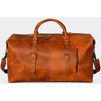 Touri Men's Zip Detail Genuine Leather Holdall Weekender Light Brown