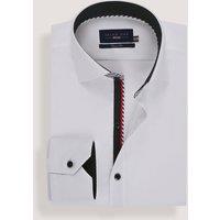 Brian Oak London Men's White Cotton Twill Formal Shirt with Black Contrast Trim | Size: 17.5 in
