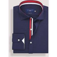 Brian Oak London Men's Navy Twill Formal Shirt with Union Jack Contrast Trim | Size: 17.5 in