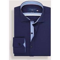 Brian Oak London Men's Navy Satin Formal Shirt with Striped Contrast Trim | Size: 15.5 in