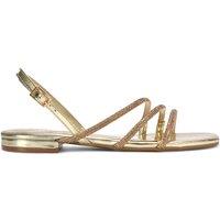 XY London Women's 'Abigale' Flat Slingback Diamante Sandals With Buckle in Metallic Gold | Size: 8