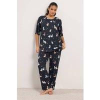 Yours Women's Geese Wide Leg Pyjama Set in Dark Navy | Size: 26-28