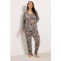 Yours Women's Animal Print Soft Touch Pyjama Set in Brown | Size: 22-24